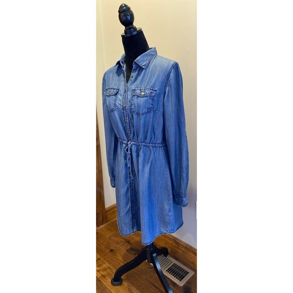 Maurice’s Light Denim Dress Size Medium Snap Front Elastic Waist Western Rodeo - Picture 3 of 9